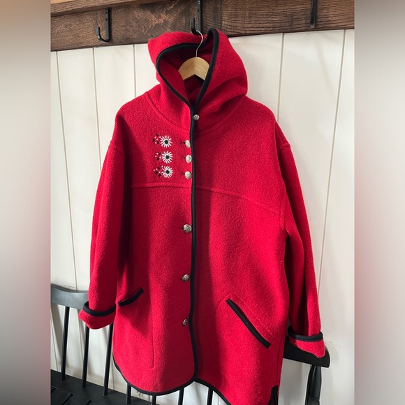 L.L. Bean Jackets & Blazers - L.L. Bean Red Hooded Jacket with Black Trim